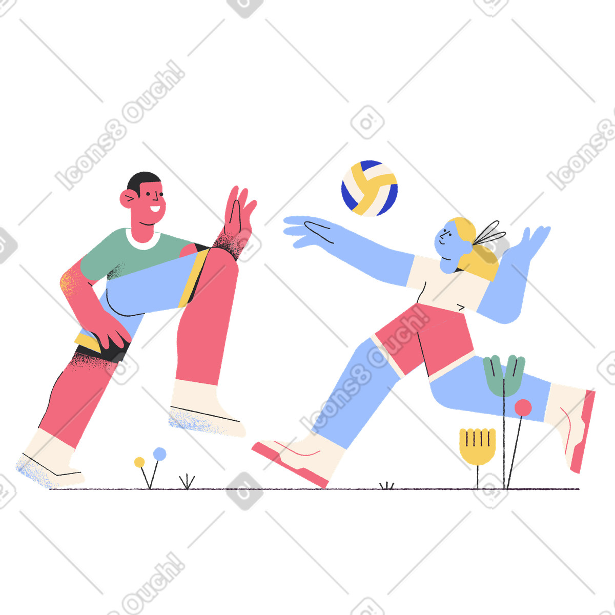 Children engaged in a game of volleyball illustration Pablo style download PNG, SVG
