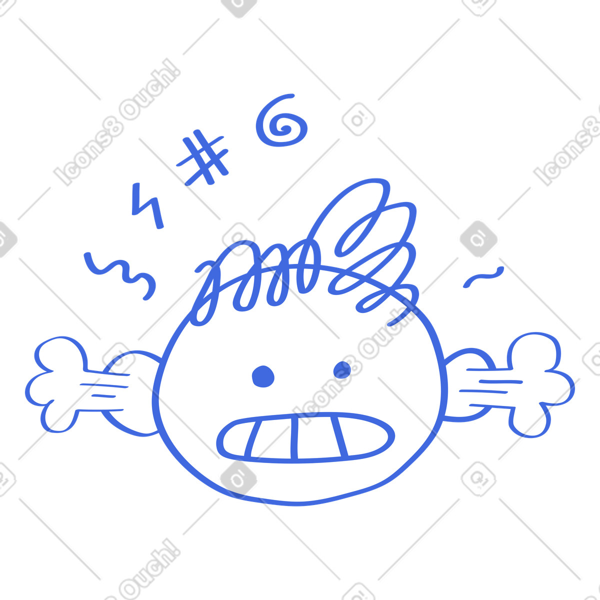 Ilustración Anger expression scribble face with messy hair and gritted teeth en estilo Ballpoint Pen a descargar en PNG y SVG