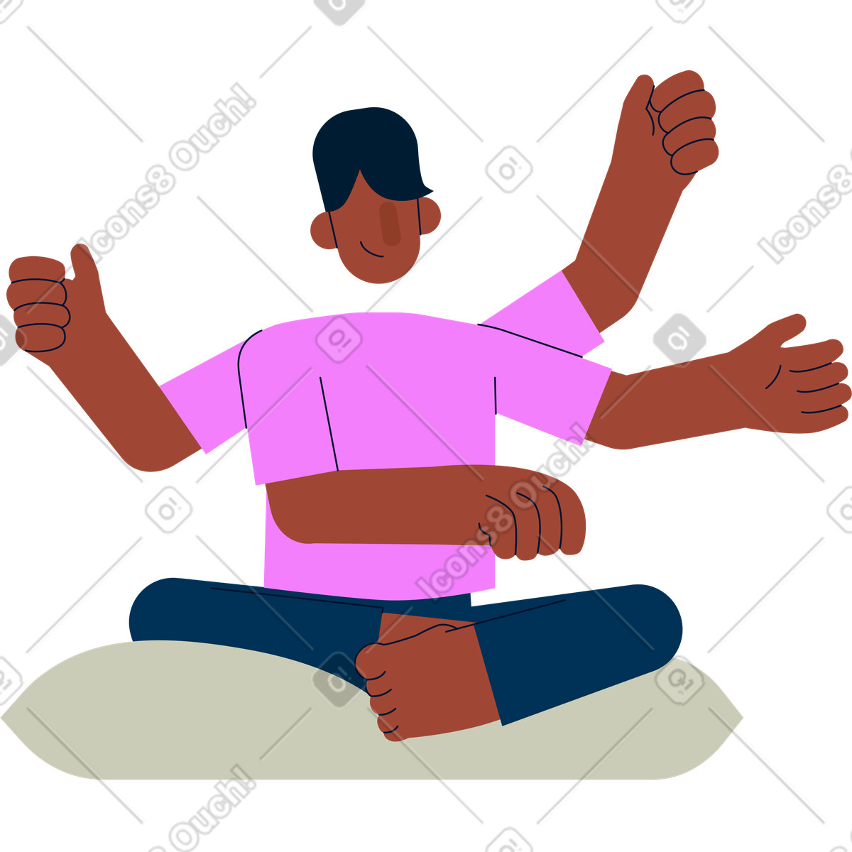Illustration Un homme à quatre bras est assis en position du lotus dans le style Cubes télécharger aux formats PNG, SVG