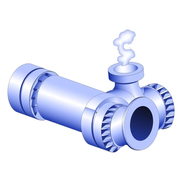 A close-up view of a finned tube heat exchanger is depicted, showcasing the intricate arrangement of metal tubes with fins attached to them. The tubes are designed to facilitate heat transfer and have a polished metallic surface. Steam is visibly escaping from the top of the heat exchanger, creating a misty plume that curls upwards. The fins are closely spaced, enhancing the heat exchange process, and are clearly defined against the backdrop of the heat exchanger's structure. The overall composition captures the mechanical details and functionality of the equipment.