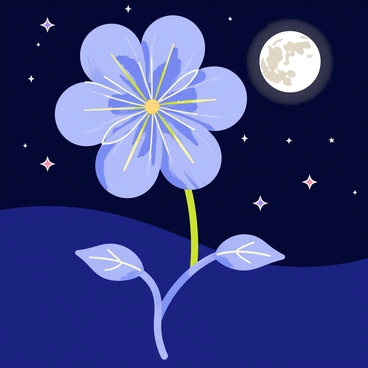 A hortensia flower glowing under a full moon with a serene night sky