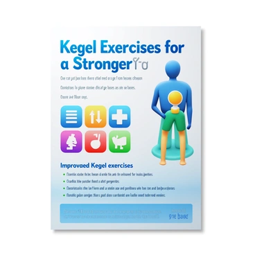 A campaign poster featuring a vibrant and eye-catching design. The poster includes the text "Kegel Exercises for a Stronger You" prominently displayed at the top. There are visual elements such as icons representing pelvic health and fitness, including a silhouette of a person in a strong pose. A section of the poster highlights the benefits of Kegel exercises, including improved pelvic floor strength and increased confidence, using bullet points with colorful icons. The background is a soft gradient that enhances readability and draws attention to the central message of health and wellness.