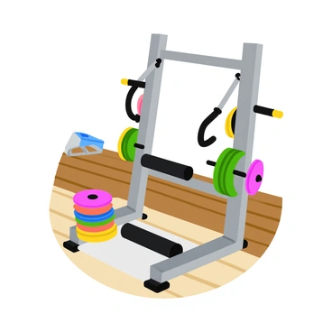 A piece of gym equipment specifically designed for cable kickbacks. The equipment features a sturdy frame made of metallic silver steel, showcasing a sleek and modern design. It includes adjustable pulleys on either side for varying resistance, with colorful weight plates stacked on the base. The handle grips are covered in soft black rubber for comfort, and there is a padded support cushion to provide stability during exercises. The setup is placed in a well-lit gym environment with wooden flooring, creating a focused atmosphere for workout enthusiasts.