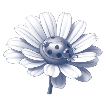 A ladybug with distinct black spots is crawling on the petals of a calendula flower. The flower has prominent, layered petals that are broad and slightly textured. The petals are arranged in a circular formation around a central, disc-like structure. The ladybug is positioned on the edge of a petal, with its small legs visible as it navigates the surface. The scene captures the delicate details of both the ladybug and the flower, highlighting their natural textures and forms.
