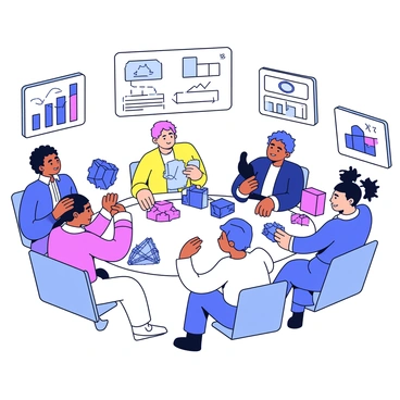 A futuristic laboratory with sleek, minimalist architecture. Several entrepreneurs are gathered around a central table, examining various 3D printed models in different shapes and sizes. The models include intricate geometric designs and prototypes of products. Surrounding them are multiple digital screens that display animated graphs and data analytics. The color scheme of the lab features a combination of white and bright blue accents. The entrepreneurs are wearing modern attire, and their expressions are focused as they discuss the displayed information.