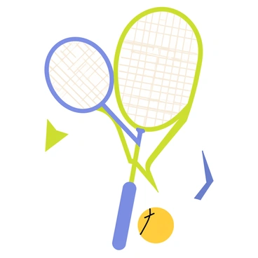 A geometric-style badminton racket logo, incorporating sharp lines and vibrant colors.