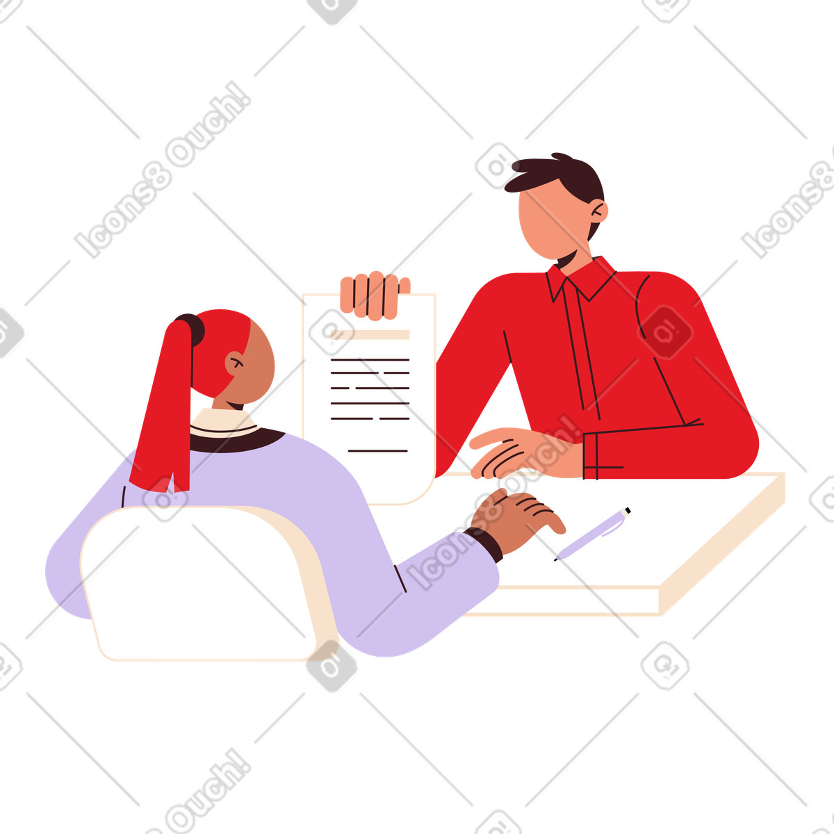 Manager explaining employment contract terms to specialist, Agreement signing and onboarding process illustration in Folks style download in PNG, SVG