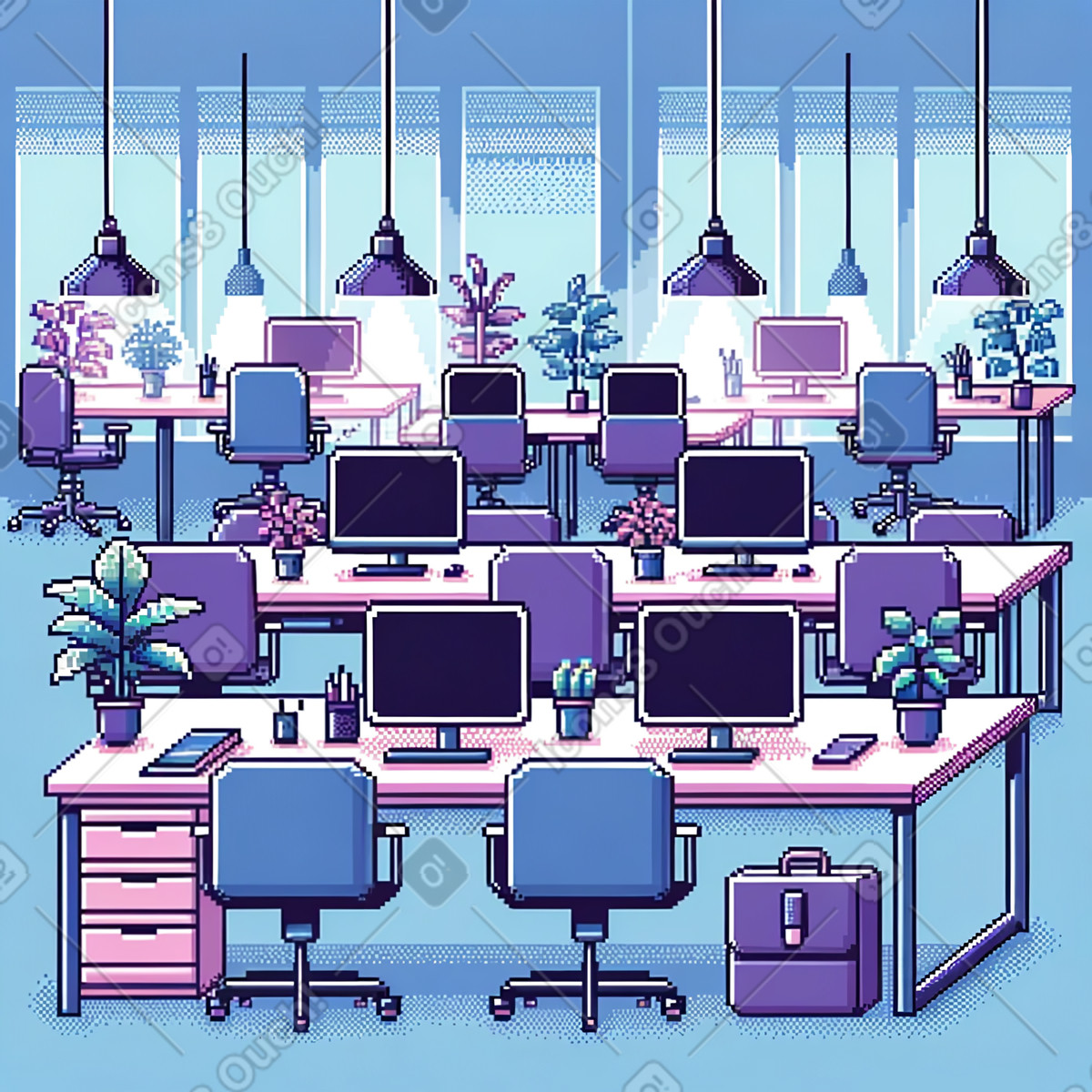 Sfondo pixel di uno spazio ufficio illustrazione in stile Experimental scarica in PNG, SVG