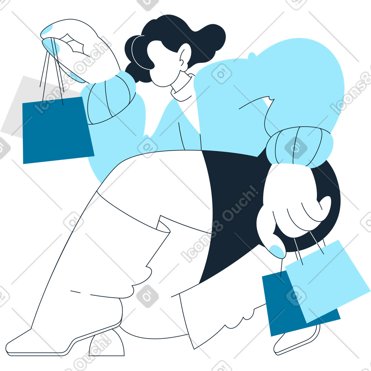 Ilustração de Mulher em botas da moda agachada com compras no estilo Indigo para baixar PNG, SVG