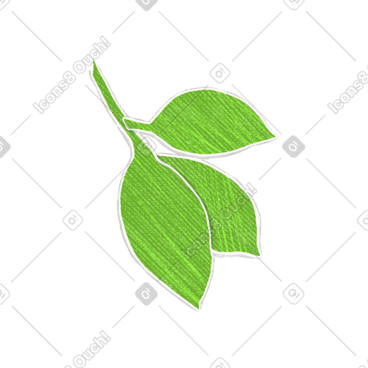Twig with three green leaves illustration in Crafty style download in PNG, SVG