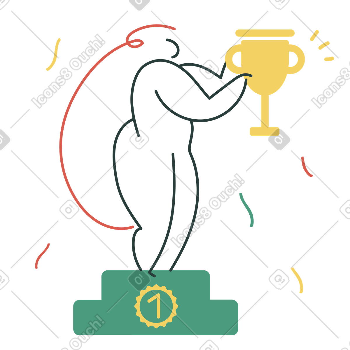Ilustración Mujer recibiendo el trofeo del primer lugar en estilo Macaroni a descargar en PNG y SVG