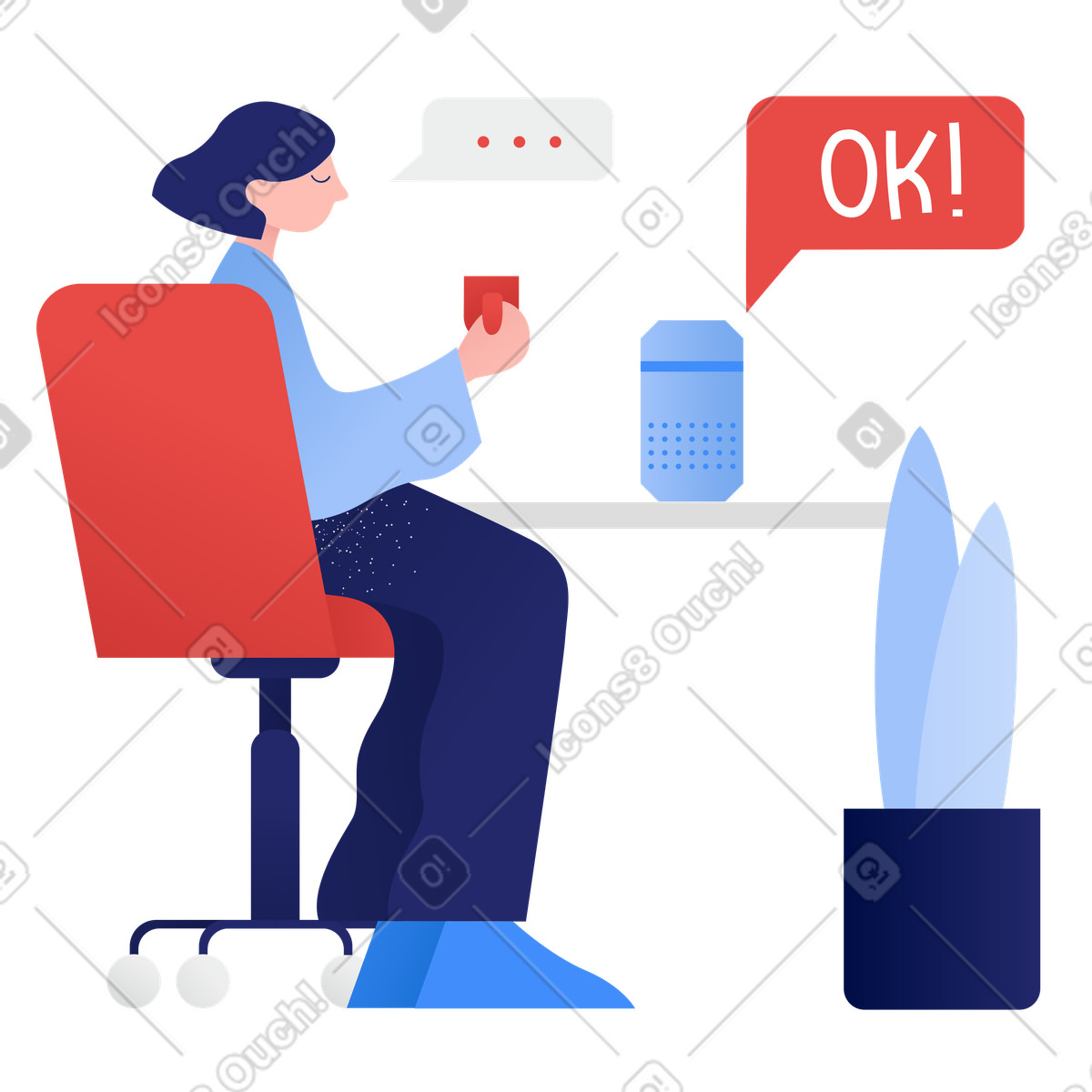 Ilustração de Mulher falando com um assistente voz em no estilo Clip para baixar em PNG, SVG