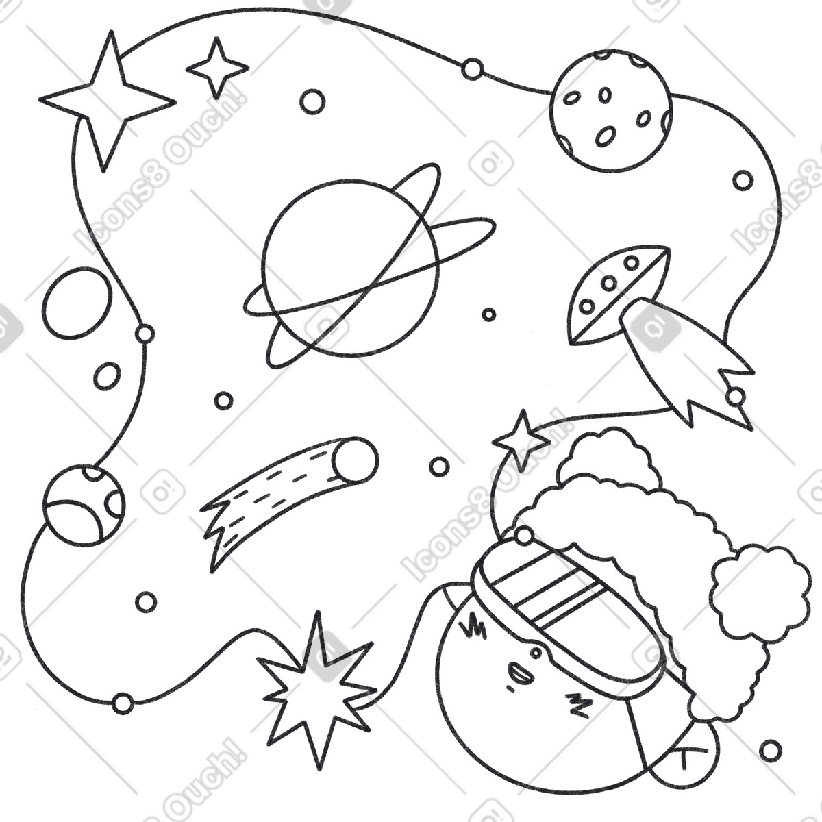 Illustration Fille à lunettes de réalité virtuelle dans l'espace le style Bonbon Line télécharger aux formats PNG, SVG