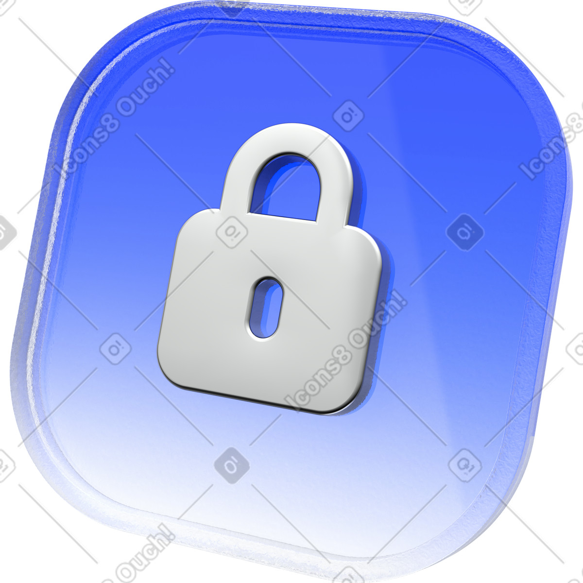 3D blue security icon, padlock button, app privacy symbol illustration in PNG, SVG