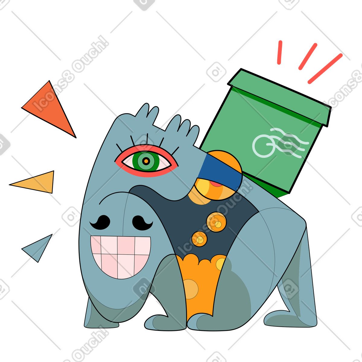A character with delivery bag on the back illustration in Surr style download in PNG, SVG