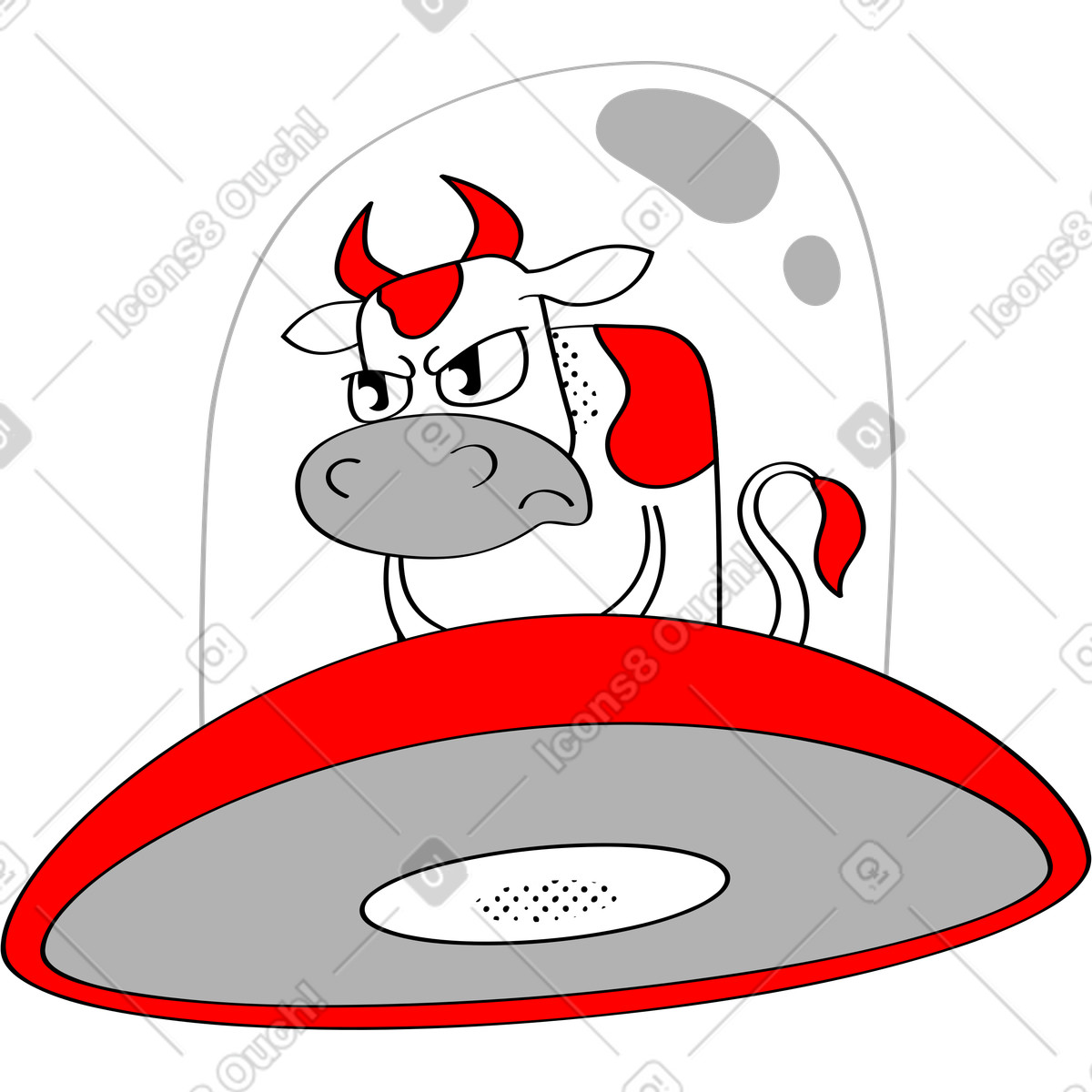 Astronave con mucca illustrazione in stile Looney scarica in PNG, SVG