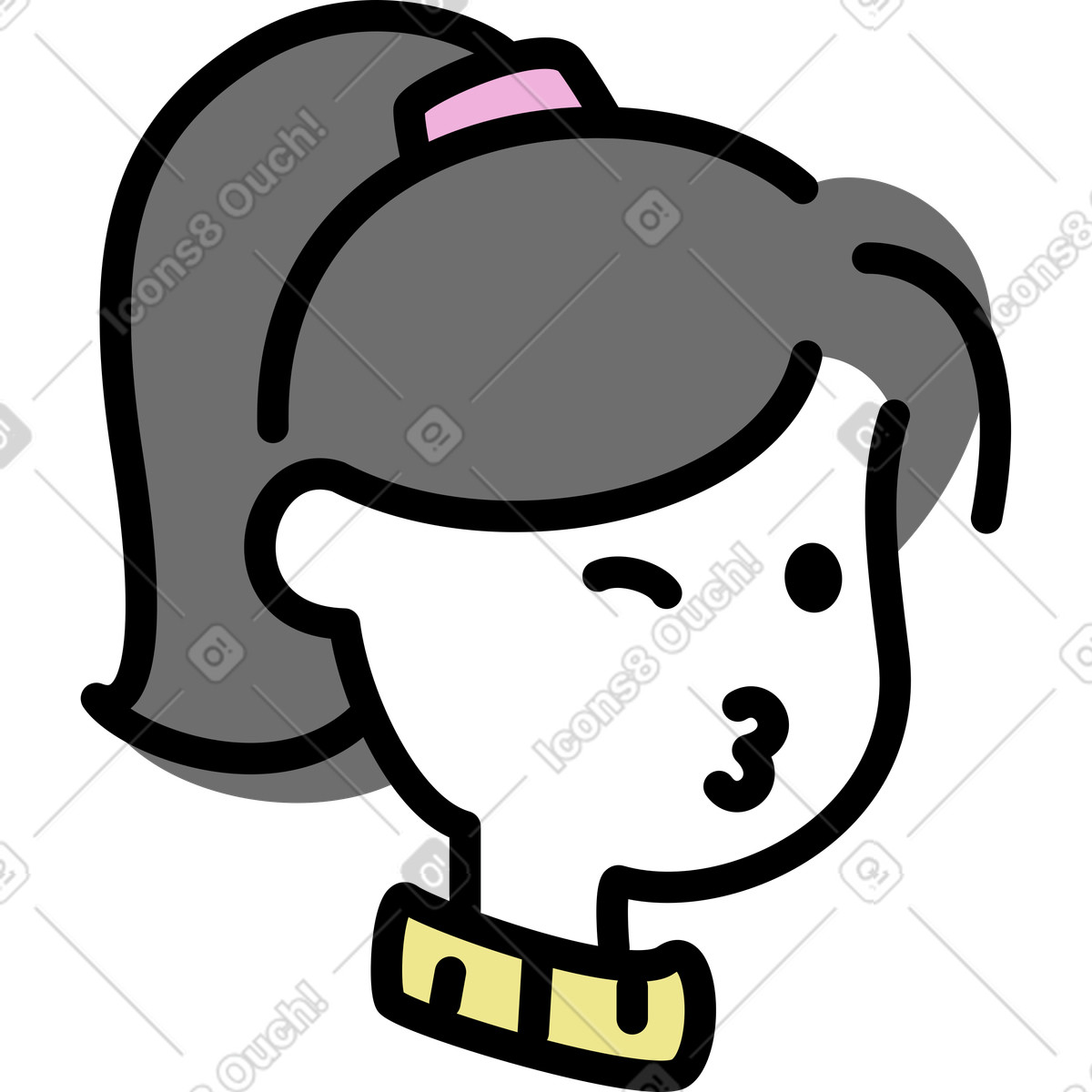 Playful woman head illustration in Mochi style download in PNG, SVG