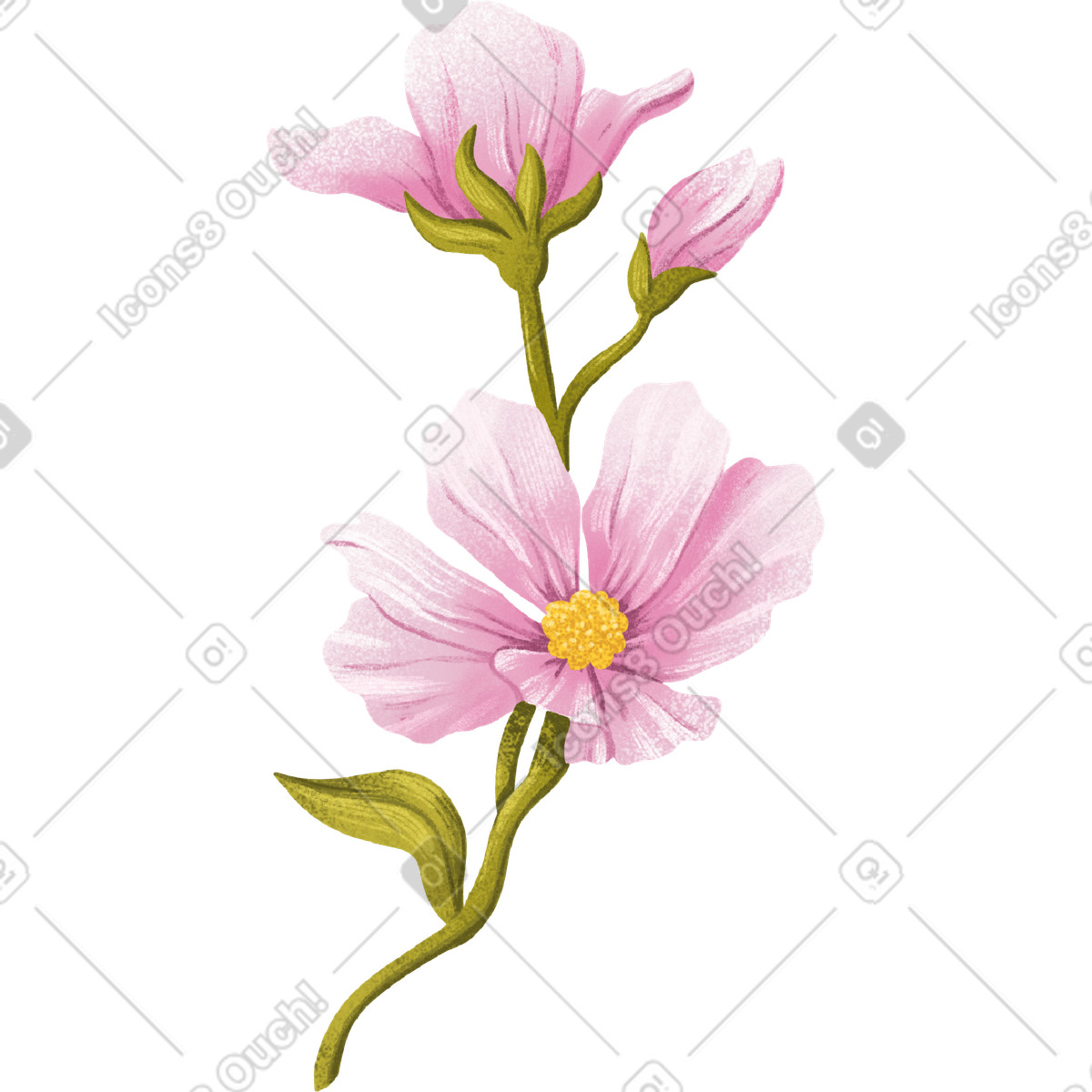 下载 Floral 风格的 茎上有粉红色的花朵 插画，支持 PNG、SVG 格式