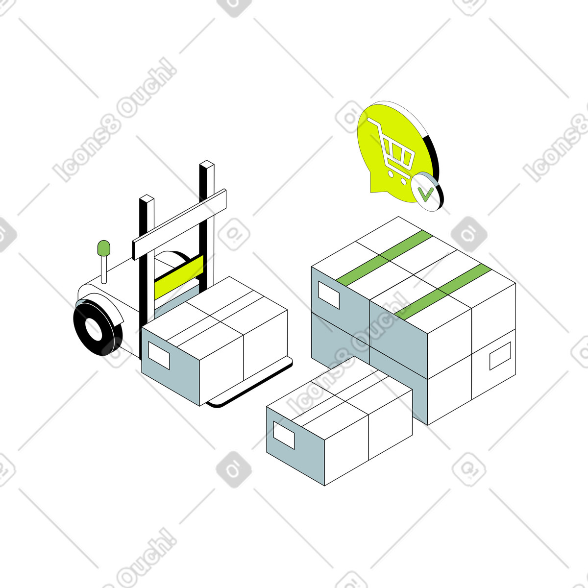 Automatisches laden von produkten animierte Illustration im Isometric-Stil als Download in GIF, Lottie (JSON), AE