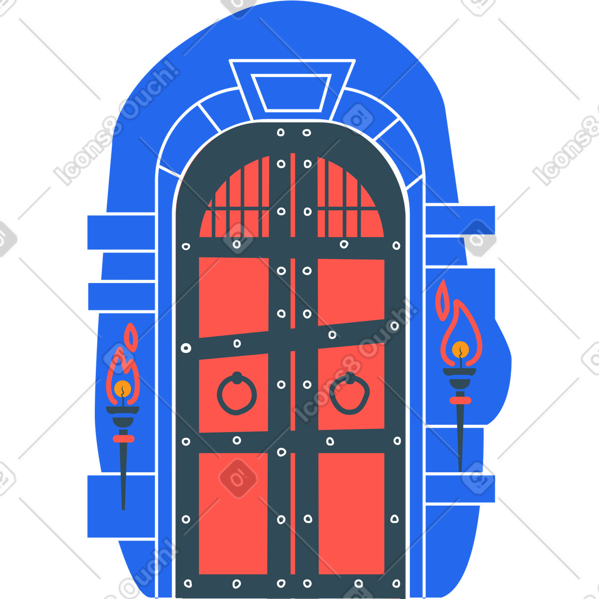 Door with a torch illustration in Kingdom style download in PNG, SVG