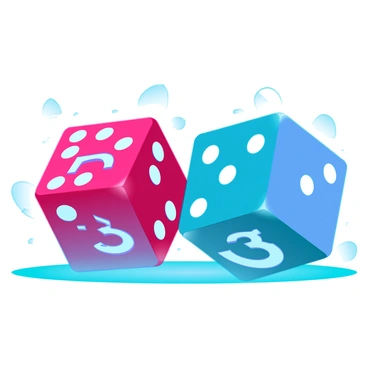 Two six-sided dice are rolling across a smooth surface. The first die comes to a stop, displaying the number "5" facing up with a vibrant red color and white dots. The second die settles next to it, showing the number "3" on its top face, featuring a striking blue hue with white pips. The surrounding area is slightly blurred, emphasizing the focus on the dice and their numbers.
