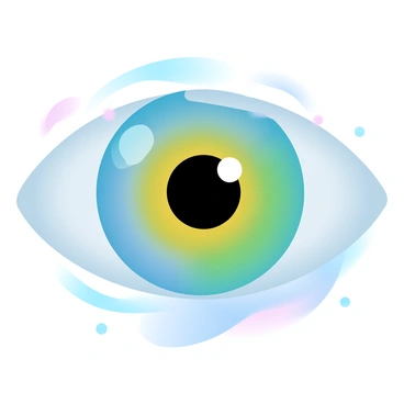 A close-up of a human eye with the iris transitioning through a gradient of vibrant colors. The outer edges of the iris display deep blue tones, gradually shifting into bright greens and finally blending into rich yellows at the center. The sclera of the eye is bright white, contrasting sharply with the colorful iris. A subtle reflection of light glimmers on the surface of the eye, enhancing its vivid hues. The overall atmosphere is dynamic, showcasing the smooth transition of colors seamlessly.