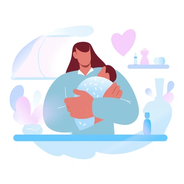 A new parent holding a baby, with a mixture of joy and anxiety on their face