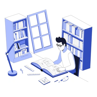 An engineer in a library surrounded by books on automotive engineering