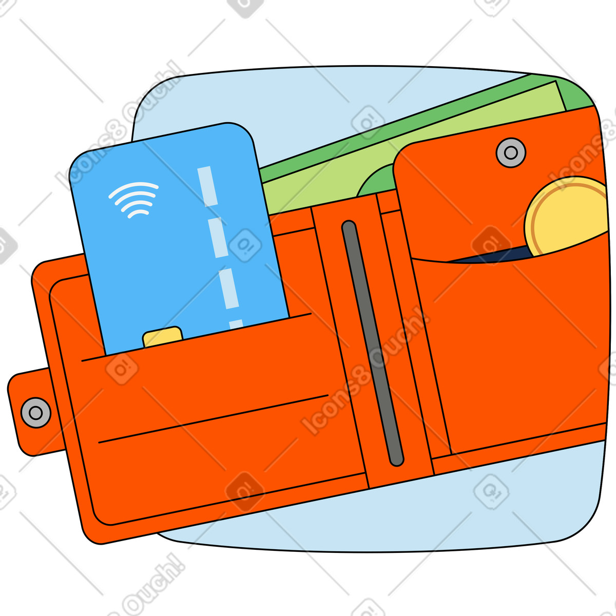 下载 Kindy 风格的 有卡、钞票和硬币的钱包 插画，支持 PNG、SVG 格式