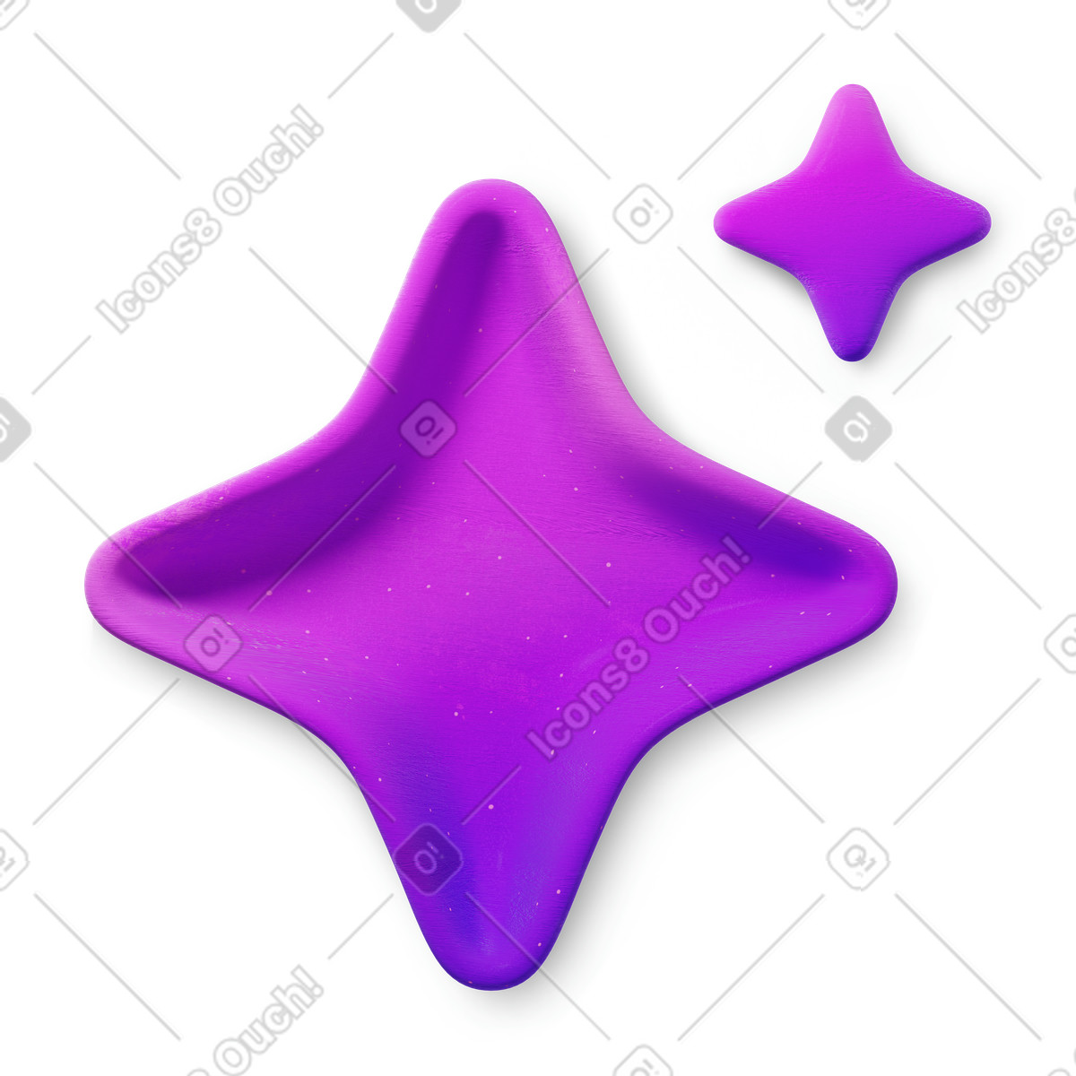 Purple AI stars symbol icon with gradient illustration in 3D Microsoft Fluent style download in PNG, SVG