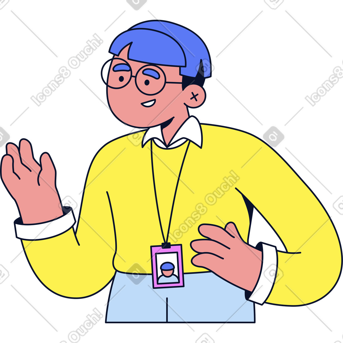Illustration Homme parlant et présentant dans le style Flexy à télécharger aux formats PNG, SVG