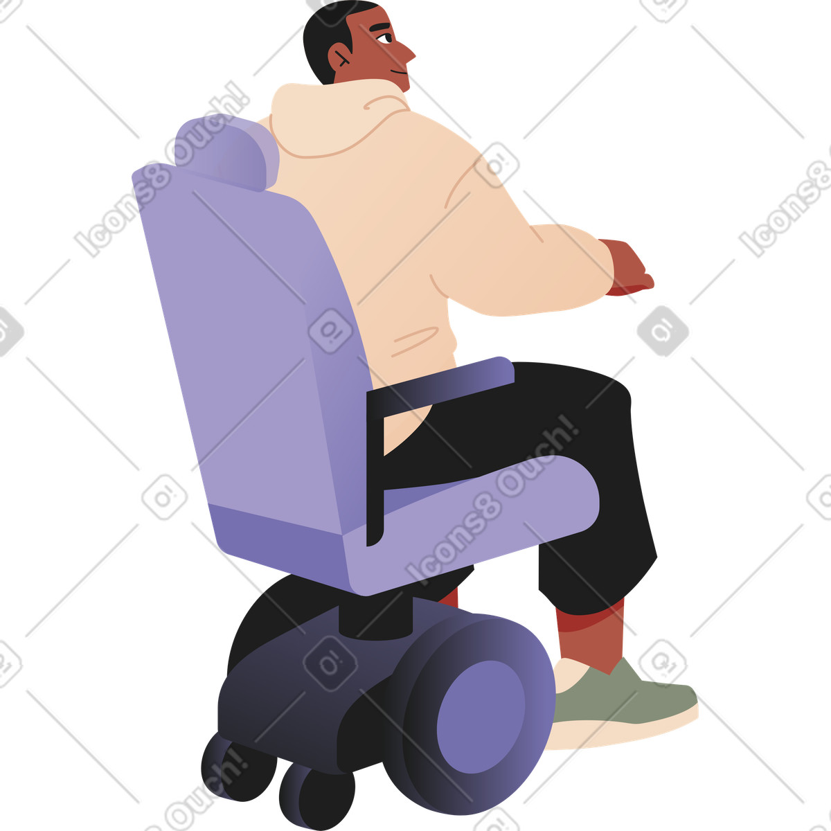 Ilustración Hombre en una silla de ruedas eléctrica vista trasera estilo Coworking a descargar PNG y SVG
