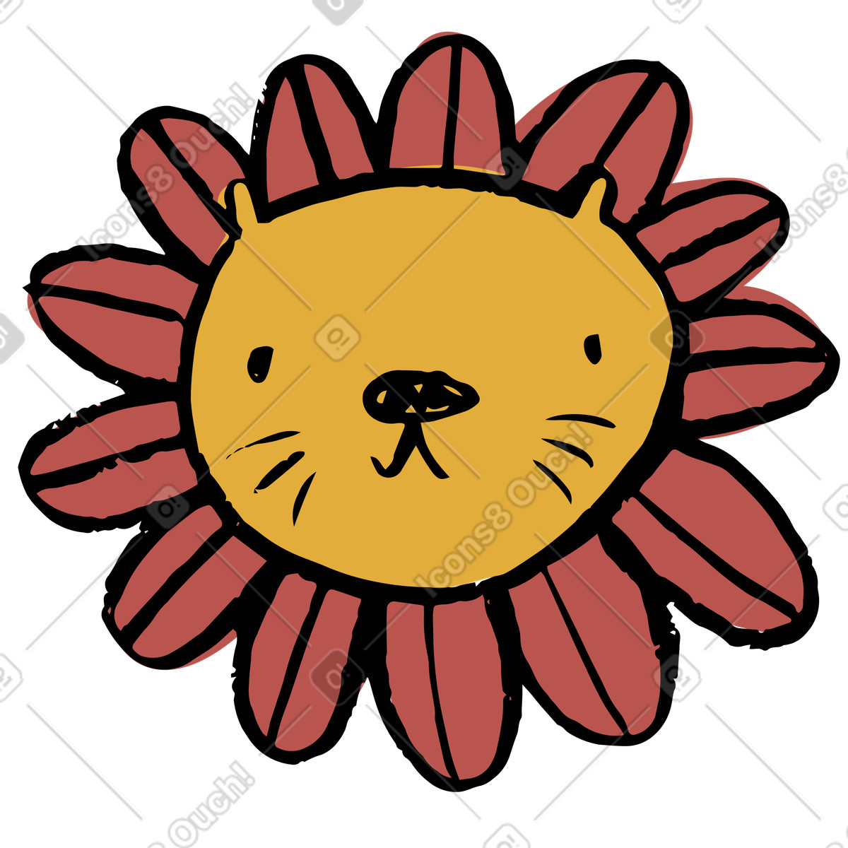 Ilustração de Flor com cabeça gato em no estilo Scandi para baixar em PNG, SVG