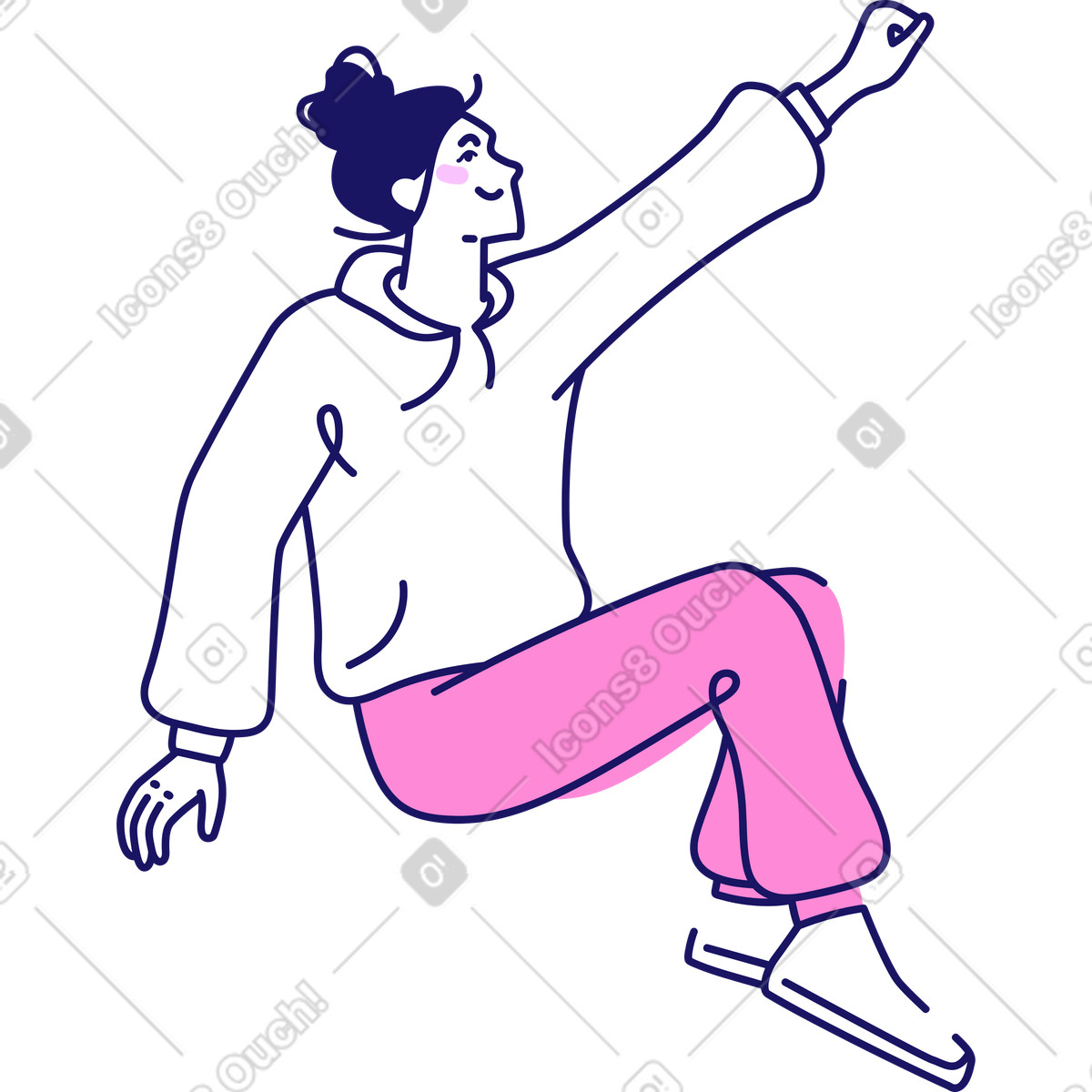 Illustration Femme assise, main levée dans le style Matey à télécharger aux formats PNG, SVG