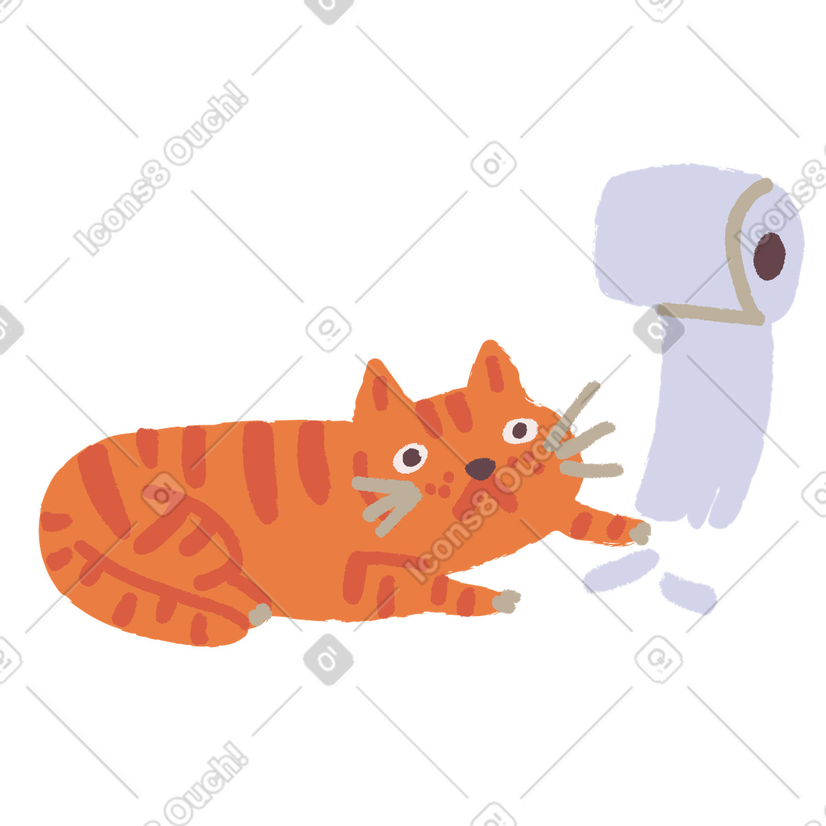 Ginger Cat 스타일의 고양이는 화장지를 가지고 노는 일러스트레이션 PNG, SVG 다운로드