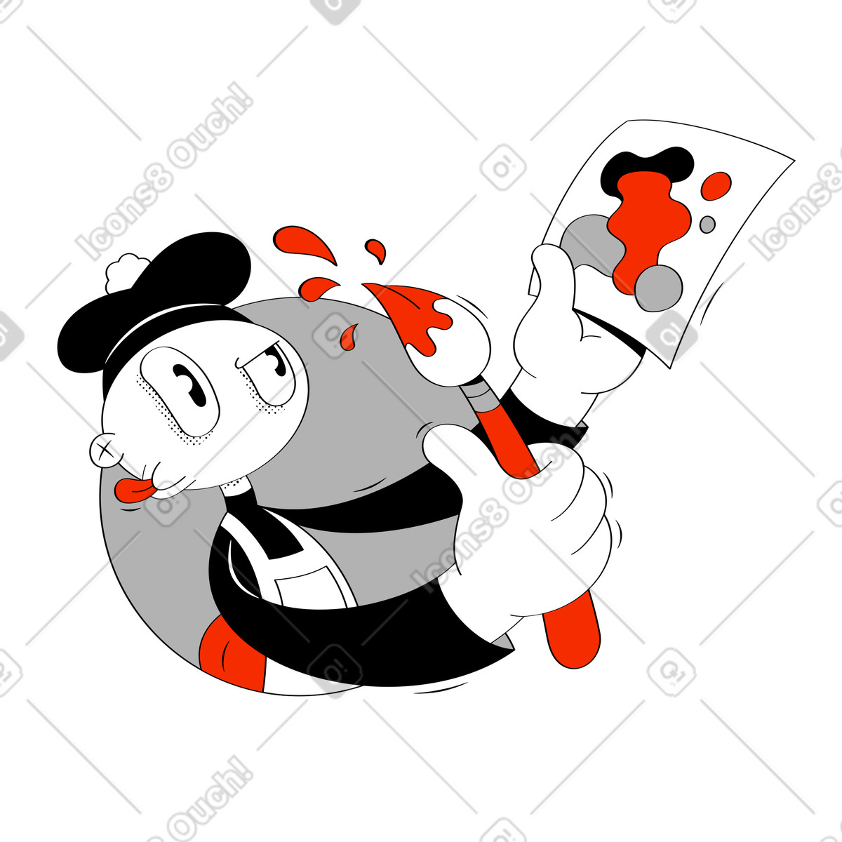 Illustration Artiste avec un travail abstrait de peinture au pinceau dans le style Looney à télécharger aux formats PNG, SVG