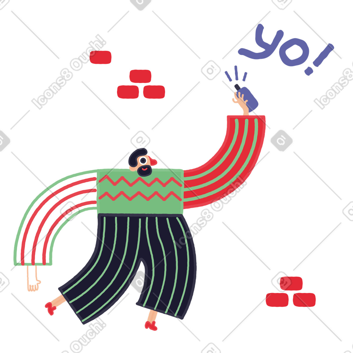 Uomo che spruzza yo sul muro illustrazione in stile Stripy scarica in PNG, SVG