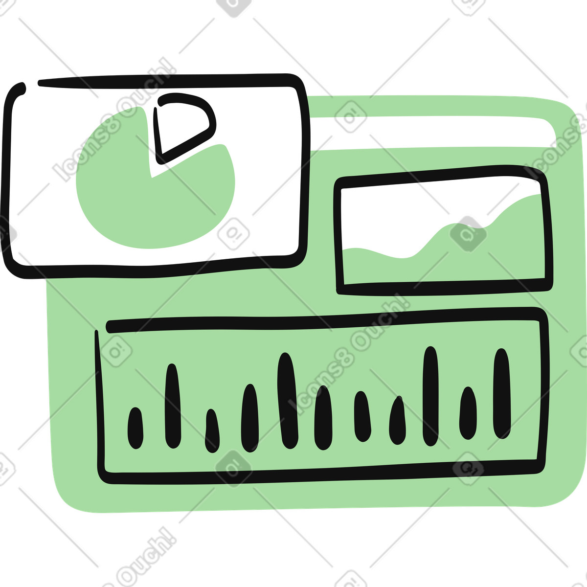 下载 Organic 风格的 Dashboard analytics with pie chart line graph and bar metrics 插画，支持 PNG、SVG 格式
