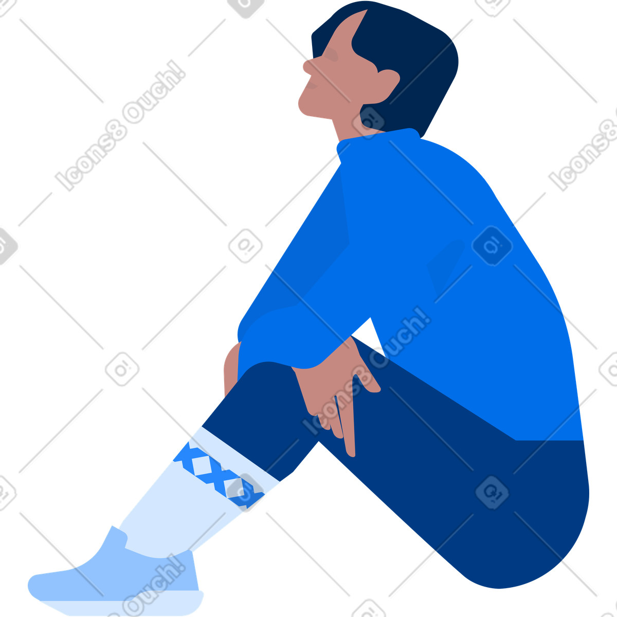 Illustration Un homme en pull est assis sur le sol et lève les yeux dans style Urban à télécharger aux formats PNG, SVG