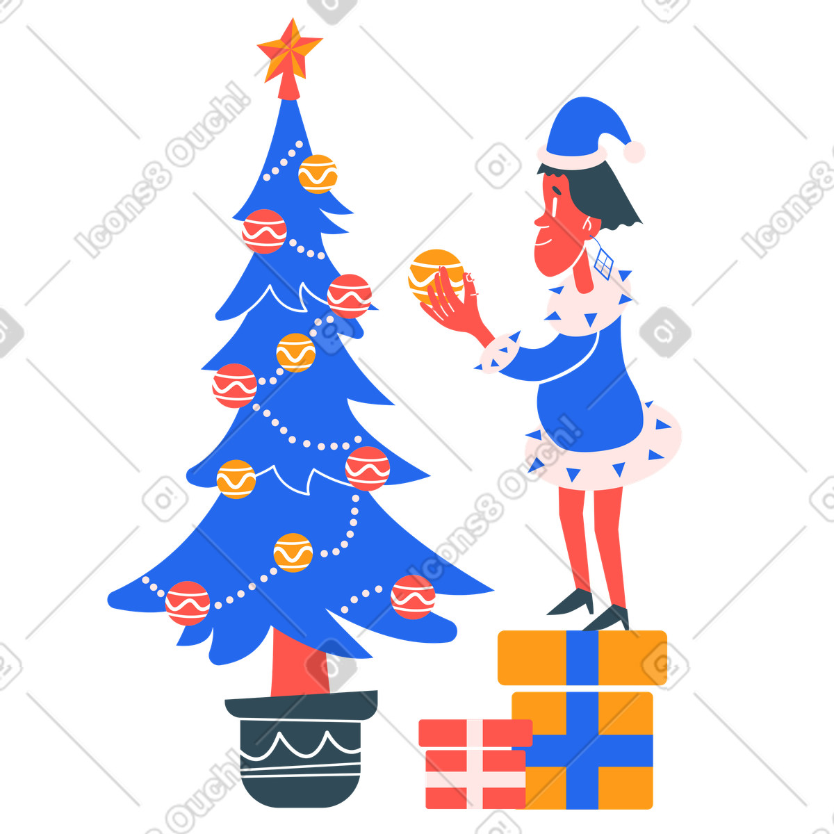 Ilustração de Menino decorando árvore natal em no estilo Kingdom para baixar em PNG, SVG