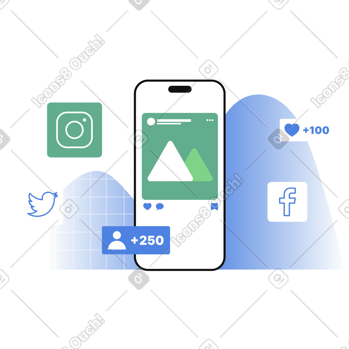 Social media marketing and digital advertising illustration in PNG, SVG