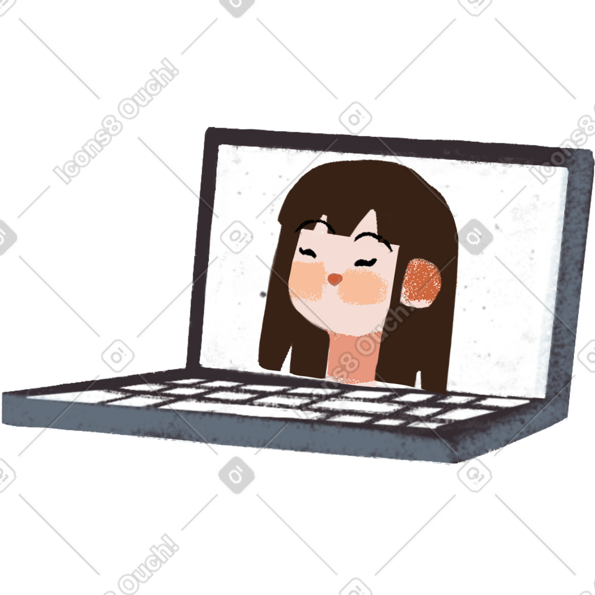 Online call with girl illustration in Ikigai style download in PNG, SVG