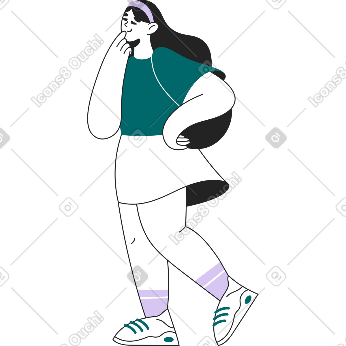 Sammy Line スタイルの 彼女の顔の近くに手で物思いにふける女の子 のイラストをPNG、SVG形式でダウンロード