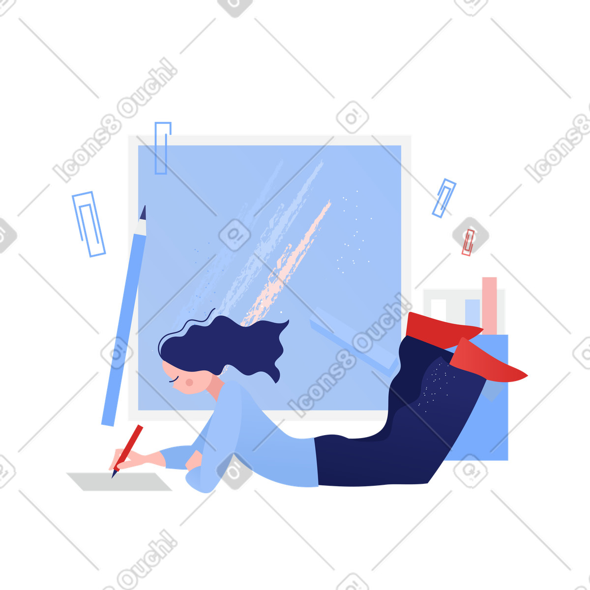 Schreibprozess-Illustration im Clip-Stil als Download in PNG, SVG