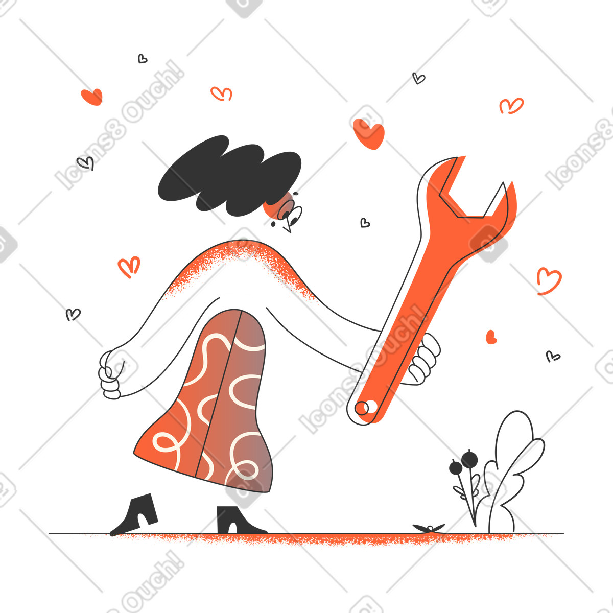 Donna che tiene una chiave gigante illustrazione in stile Crayon scarica in PNG, SVG