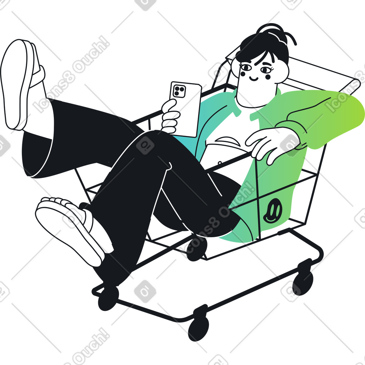 Frau mit einkaufswagen-Illustration im Breeze-Stil als Download in PNG, SVG