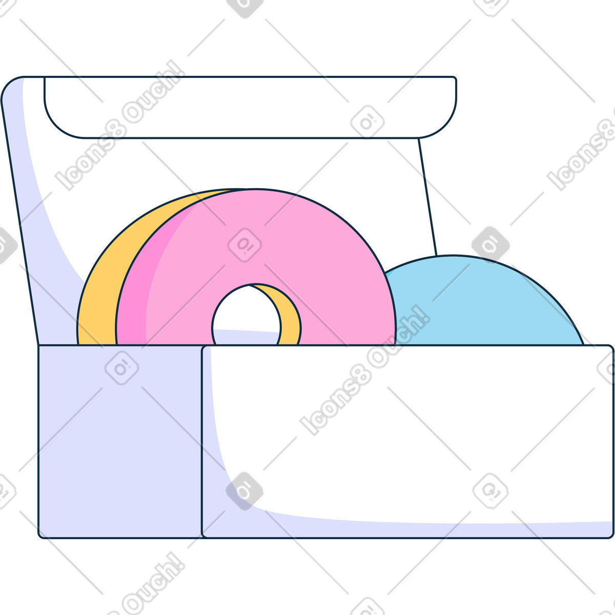 Ilustração de Caixa com dois donuts em no estilo Bubble gum para baixar em PNG, SVG