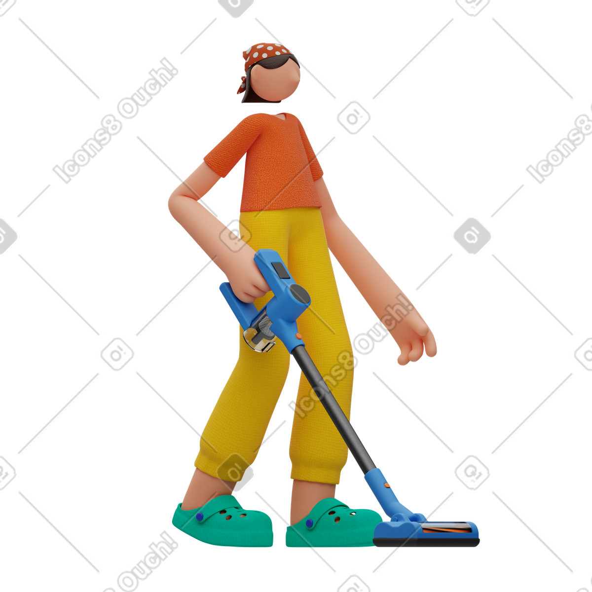 Ilustración animada Mujer con aspiradora inalámbrica en estilo 3D Rondi a descargar en GIF, Lottie (JSON), AE