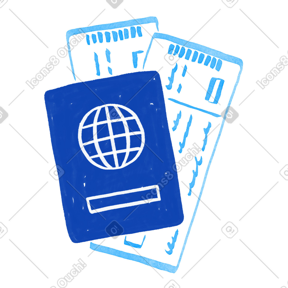 Passport and airline tickets ready for international flight travel planning-Illustration im Tint-Stil als Download in PNG, SVG