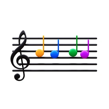 A musical staff with five lines and four spaces, featuring a variety of musical notes such as quarter notes and eighth notes. One third of the notes are highlighted in a vibrant color to demonstrate a fraction. The highlighted notes are clearly distinguishable from the others, creating a visual contrast against the black staff lines. The background is plain to emphasize the staff and the notes.